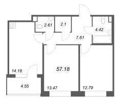 2 ккв № 322 Корп.: 1 , Секция 7  в ЖК Дом на Курской