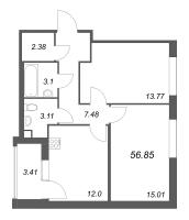 2 ккв № 357 Корп.: 1 , Секция 8  в ЖК Дом на Курской