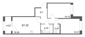 3 ккв (Евро) № 253 Корп.: 1 , Секция 6  в ЖК Дом на Курской