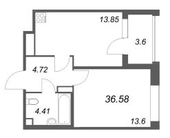 1 ккв № 42 Корп.: 1 , Секция 2  в ЖК Дом на Курской