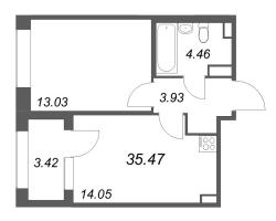 1 ккв № 262 Корп.: 1 , Секция 6  в ЖК Дом на Курской