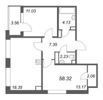 3 ккв (Евро) № 152 Корп.: 1 , Секция 4  в ЖК Дом на Курской