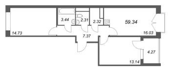 3 ккв (Евро) № 147 Корп.: 1 , Секция 4  в ЖК Дом на Курской