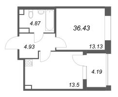 1 ккв № 5 Корп.: 1 , Секция 1  в ЖК Дом на Курской
