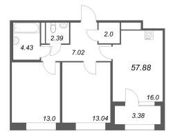3 ккв (Евро) № 122 Корп.: 1 , Секция 3  в ЖК Дом на Курской