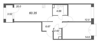 3 ккв (Евро) № 205 Корп.: 1 , Секция 5  в ЖК Дом на Курской