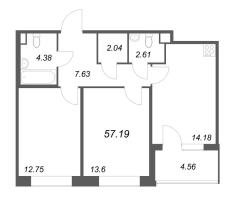 2 ккв № 321 Корп.: 1 , Секция 7  в ЖК Дом на Курской