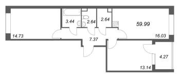 3 ккв (Евро) № 140 Корп.: 1 , Секция 4  в ЖК Дом на Курской