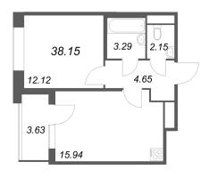 2 ккв (Евро) № 203 Корп.: 1 , Секция 5  в ЖК Дом на Курской