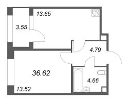 1 ккв № 198 Корп.: 1 , Секция 5  в ЖК Дом на Курской