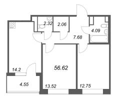2 ккв № 330 Корп.: 1 , Секция 7  в ЖК Дом на Курской
