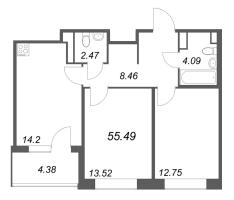 2 ккв № 346 Корп.: 1 , Секция 7  в ЖК Дом на Курской