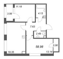 3 ккв (Евро) № 138 Корп.: 1 , Секция 4  в ЖК Дом на Курской