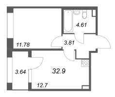 1 ккв № 254 Корп.: 1 , Секция 6  в ЖК Дом на Курской