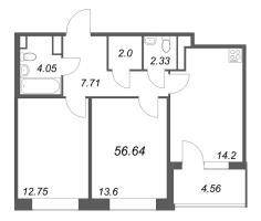 2 ккв № 329 Корп.: 1 , Секция 7  в ЖК Дом на Курской