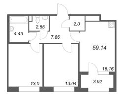 3 ккв (Евро) № 92 Корп.: 1 , Секция 3  в ЖК Дом на Курской