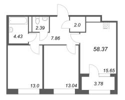 3 ккв (Евро) № 97 Корп.: 1 , Секция 3  в ЖК Дом на Курской