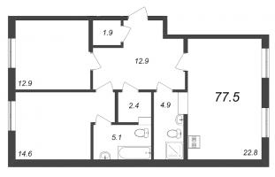 2 ккв № 455 Корп.: 1 Уч. 28 , Секция 13  в ЖК Domino Premium