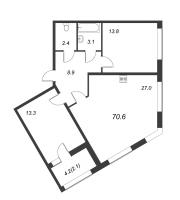 2 ккв № 307 Дом: 28 Корп.: 1 , Секция 6  в ЖК Domino