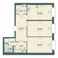3 ккв (Евро) № 23 Корп.: 1 , Секция 2  в ЖК Дуалист