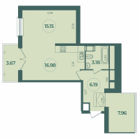 Студия № 52 Корп.: 1 , Секция 2  в ЖК Дуалист