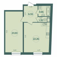 2 ккв (Евро) № 74 Корп.: 1 , Секция 4  в ЖК Дуалист