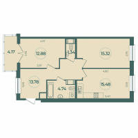 3 ккв (Евро) № 84 Корп.: 1 , Секция 4  в ЖК Дуалист