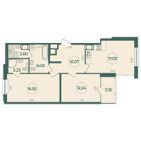 3 ккв (Евро) № 72 Корп.: 1 , Секция 3  в ЖК Дуалист