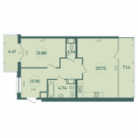 2 ккв (Евро) № 96 Корп.: 1 , Секция 4  в ЖК Дуалист