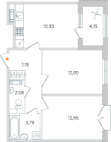 2 ккв № 37 Корп.: 2.3 , Секция 2  в ЖК Дубровский