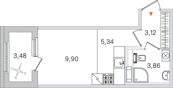 Студия № 37 Корп.: 2.2 , Секция 2  в ЖК Дубровский