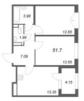 2 ккв № 48 Корп.: 2.1 , Секция 2  в ЖК Дубровский