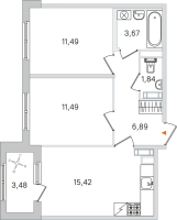 3 ккв (Евро) № 170 Корп.: 2.2 , Секция 7  в ЖК Дубровский