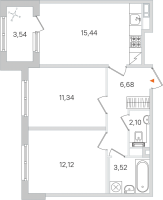 3 ккв (Евро) № 33 Корп.: 3.2 , Секция 2  в ЖК Дубровский