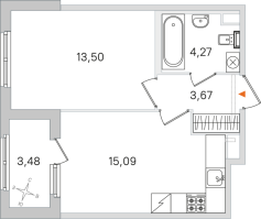 2 ккв (Евро) № 157 Корп.: 2.2 , Секция 7  в ЖК Дубровский