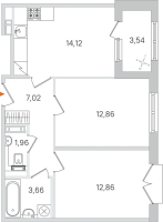 2 ккв № 58 Корп.: 3.2 , Секция 3  в ЖК Дубровский