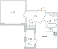 1 ккв № 105 Корп.: 2.3 , Секция 5  в ЖК Дубровский