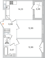2 ккв № 36 Корп.: 2.2 , Секция 2  в ЖК Дубровский