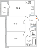 3 ккв (Евро) № 198 Корп.: 2.2 , Секция 8  в ЖК Дубровский