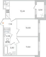 3 ккв (Евро) № 207 Корп.: 3.2 , Секция 10  в ЖК Дубровский