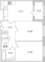 2 ккв № 152 Корп.: 3.2 , Секция 8  в ЖК Дубровский