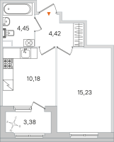 1 ккв № 213 Корп.: 2.2 , Секция 9  в ЖК Дубровский