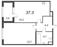 2 ккв (Евро) № 38 Корп.: 1 , Секция 2  в ЖК Дубровский