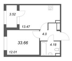 1 ккв № 66 Корп.: 2.1 , Секция 3  в ЖК Дубровский