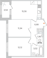 3 ккв (Евро) № 61 Корп.: 3.2 , Секция 3  в ЖК Дубровский