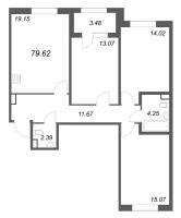 4 ккв (Евро) № 62 Корп.: 2.1 , Секция 3  в ЖК Дубровский