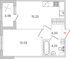2 ккв (Евро) № 6 Корп.: 2.2 , Секция 1  в ЖК Дубровский