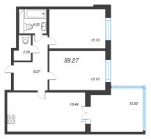 3 ккв (Евро) № 61 Корп.: 2.3 , Секция 3  в ЖК Дубровский