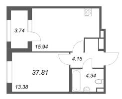 2 ккв (Евро) № 46 Корп.: 2.1 , Секция 2  в ЖК Дубровский
