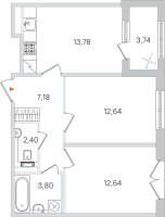 3 ккв (Евро) № 29 Корп.: 3.2 , Секция 2  в ЖК Дубровский